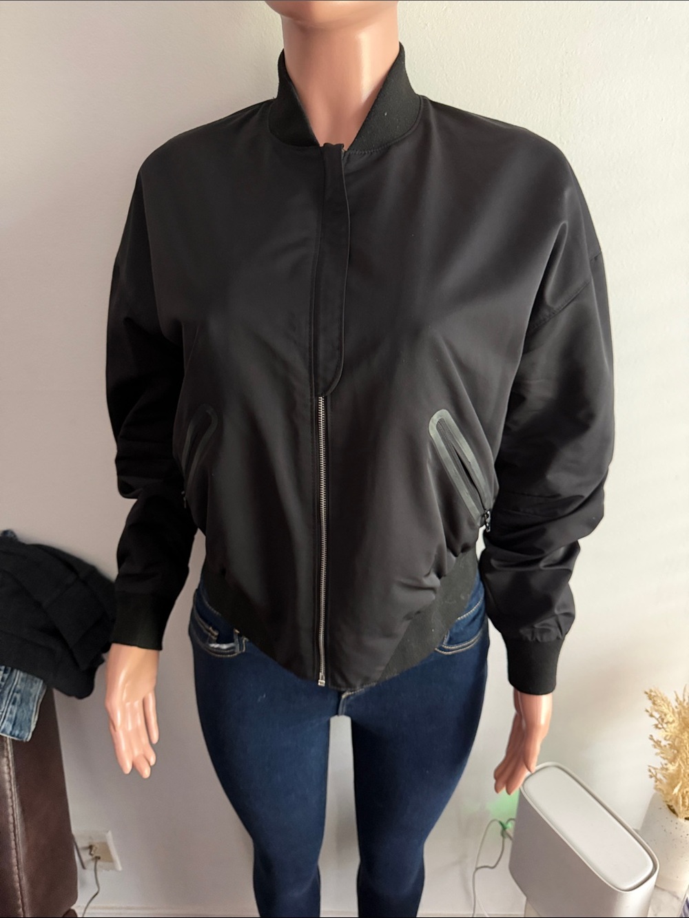 Black Bomber Jacket for Women - Classic Lightweight Zip Front